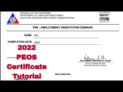 dmw peos certificate